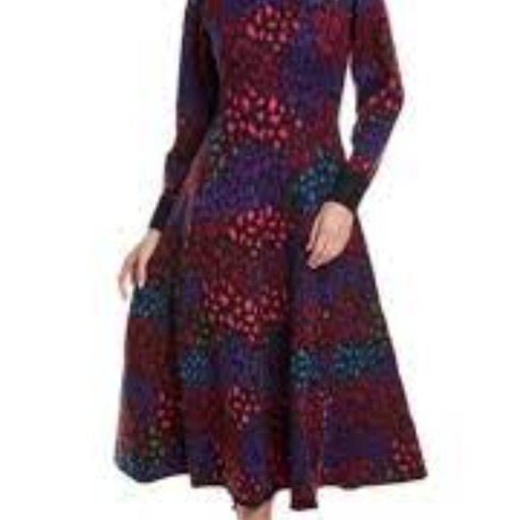 Farm Rio Anthropologie leopard knit sweater turtleneck midi dress size S - Picture 6 of 6